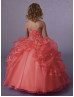 Spaghetti Straps Beaded Organza Floor Length Flower Girl Dress 